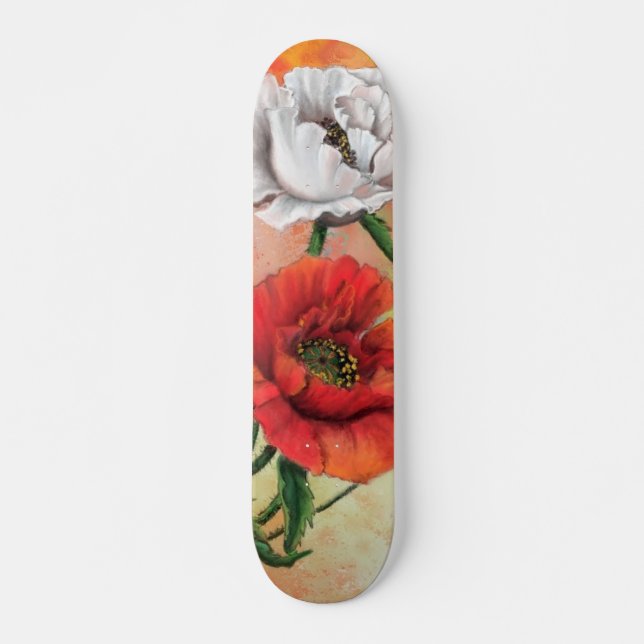 Skateboard Flores de tablero de amapola blanco rojo (Anverso )