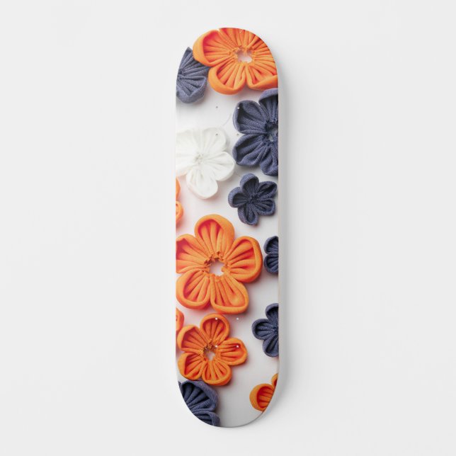Skateboard Flores de tela cosida artesanal de primavera azul  (Anverso)