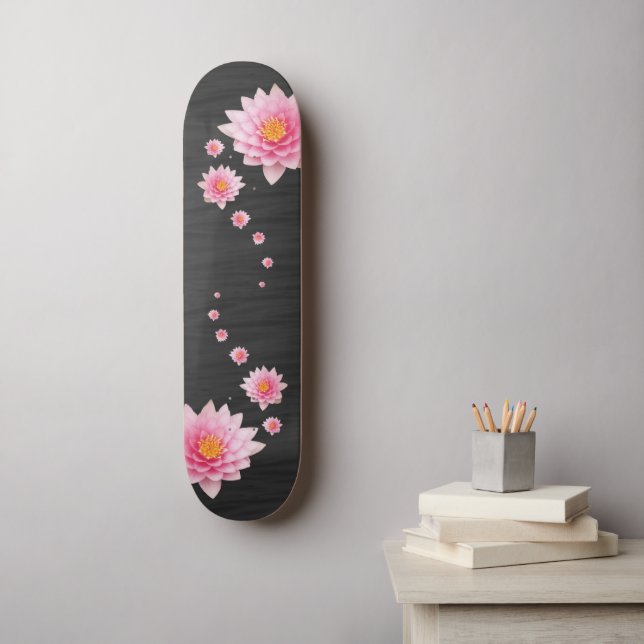 Skateboard Flores elegantes florales flotantes de Lotus rosa (Arte de la pared)