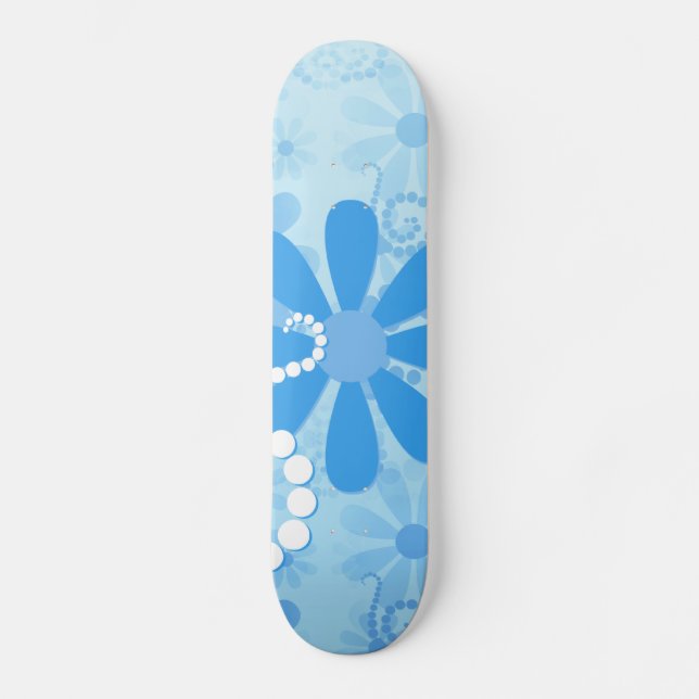 Skateboard Flores estilo Turquesa Azul Floral Retro Daisy (Anverso)