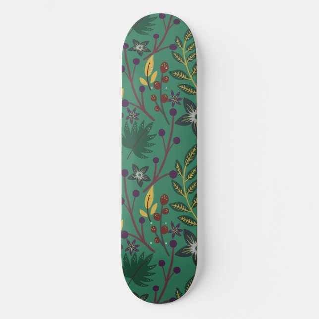 Skateboard Flores florales sin costura de fondo verde (Anverso)