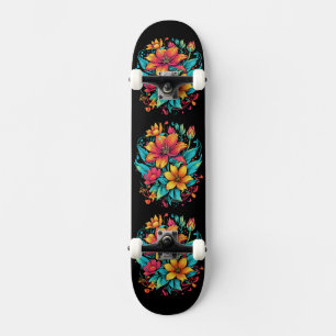 Skateboard Flores Florales Vibrantes