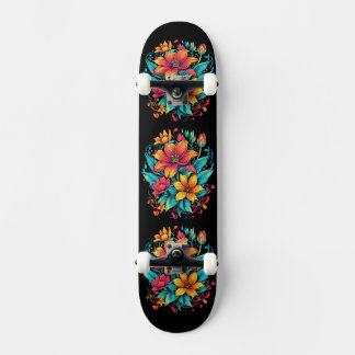 Skateboard Flores Florales Vibrantes