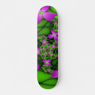 Skateboard Flores fractales abstractas modernas neón rosa ver