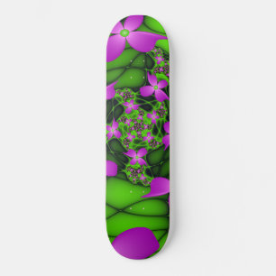 Skateboard Flores fractales abstractas modernas neón rosa ver