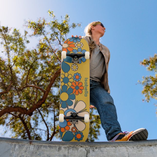 Skateboard Flores Groovy Retro 60 70 personalizadas (Exterior 1)