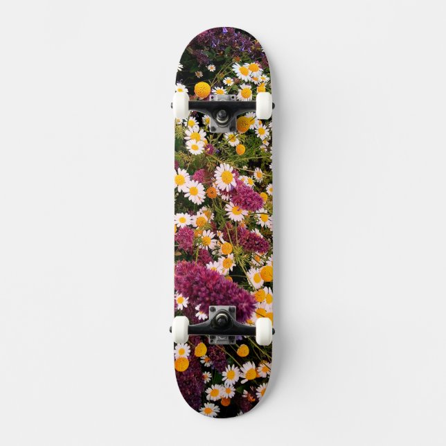 Skateboard Flores margaritas y violetas (Anverso)