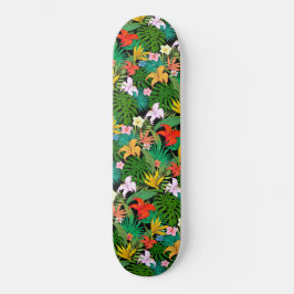 Skateboard Flores multicolores y hojas de palma en negro
