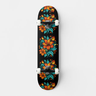 Skateboard Flores Naranjas Divertidas