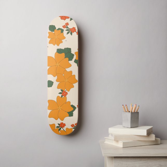 Skateboard Flores naranjas, Patrón Floral, Patrón De Flores (Arte de la pared)