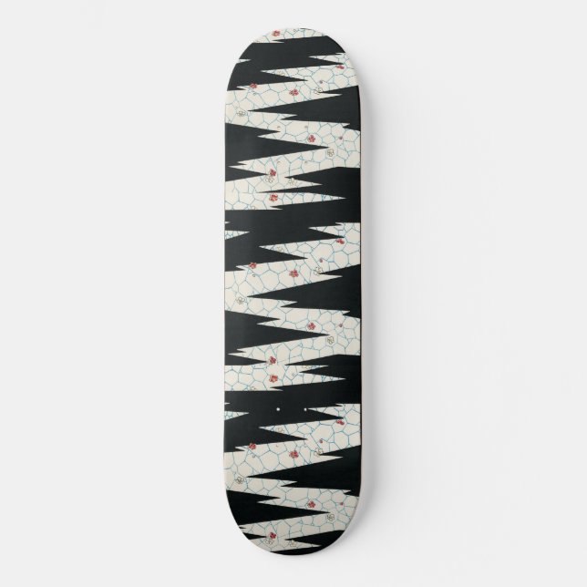 Skateboard Flores negras y blancas japonesas vintage (Anverso)