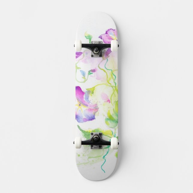 Skateboard Flores pintadas de la enredadera de la acuarela (Anverso)