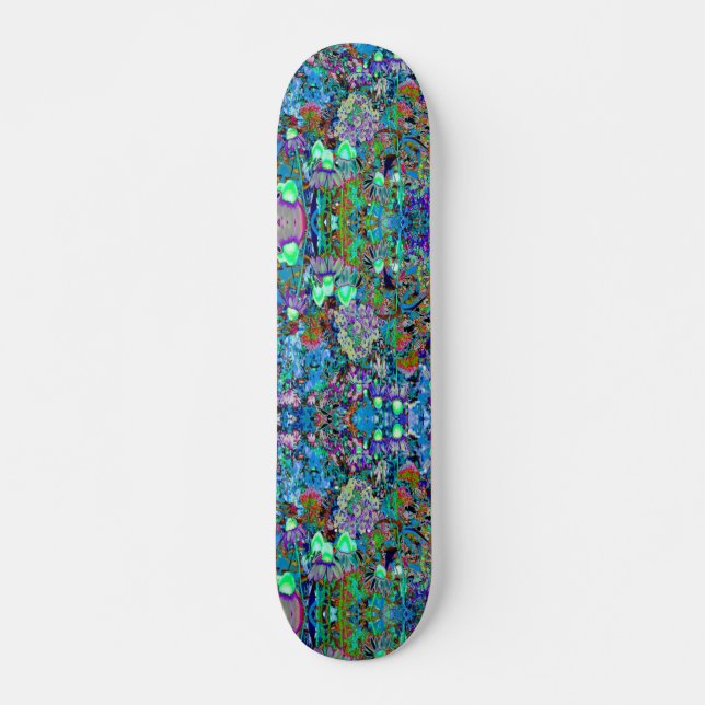 Skateboard Flores psicodélicas moradas y verdes del jardín li (Anverso )