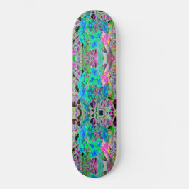 Skateboard Flores psicodélicas trippy, verde limón y azul