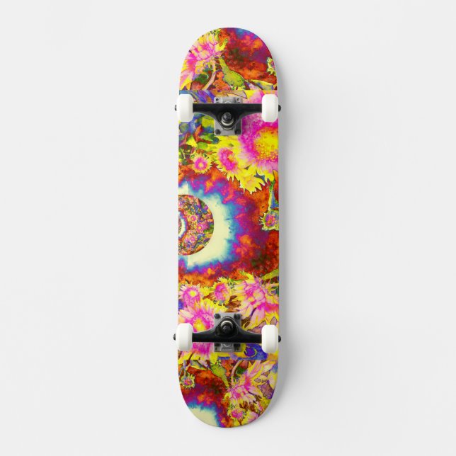 Skateboard Flores retro boho elegantes flores amarillas rosas (Anverso)