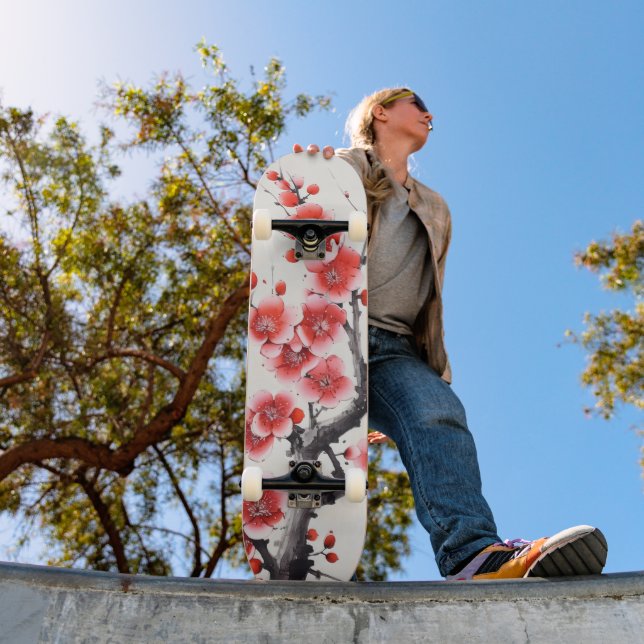 Skateboard Flores rojas florecientes (Exterior 1)
