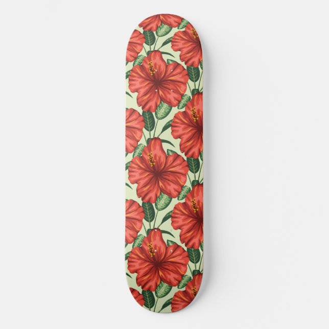 Skateboard Flores rojas trópicas sin costura (Anverso)