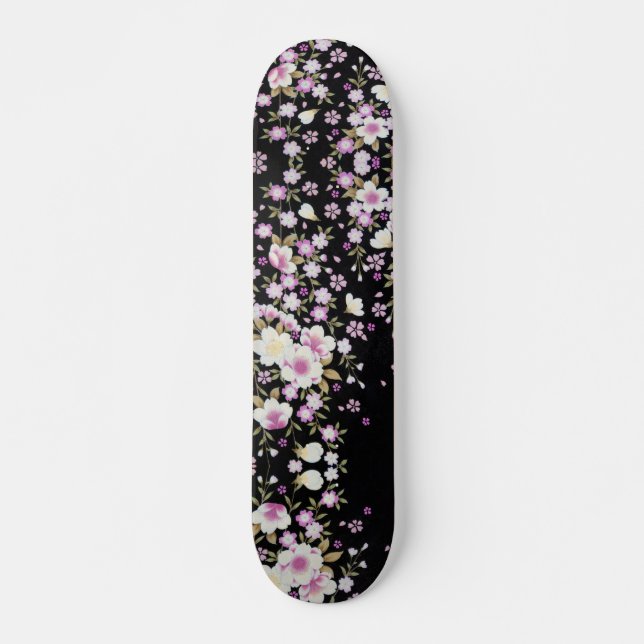 Skateboard Flores rosadas en cascada (Anverso )