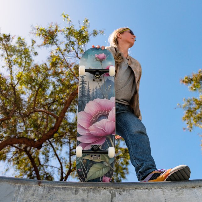Skateboard Flores rosadas en el bosque (Exterior 1)