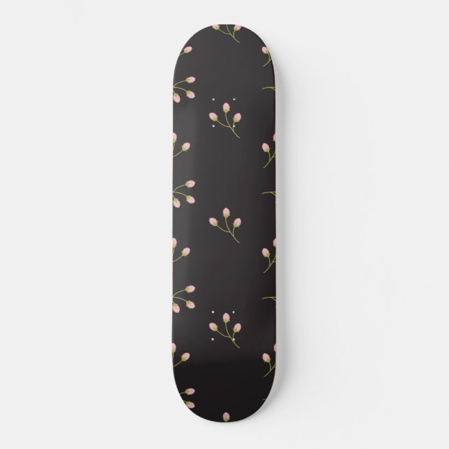 Skateboard Flores rosadas Green Stem Black Floral Spring (Anverso)
