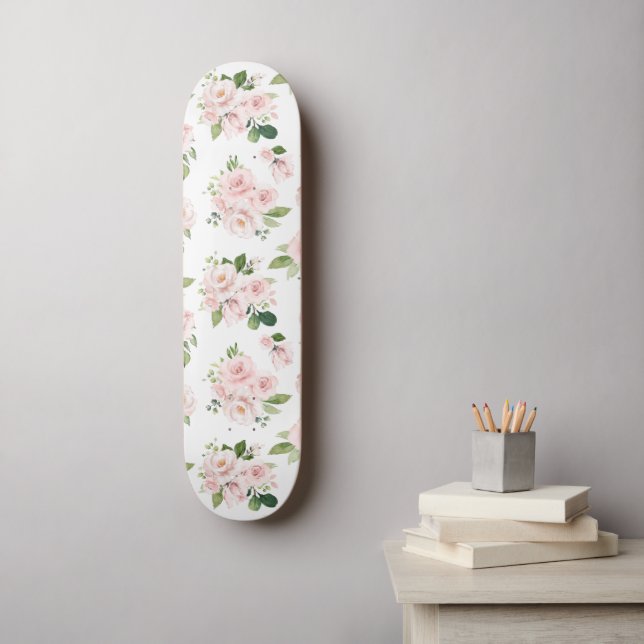 Skateboard Flores rosadas, rosas rosadas, flores acuáticas (Arte de la pared)