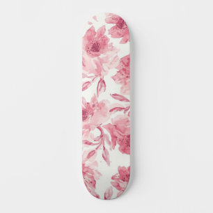 Skateboard Flores rosadas sonrosadas pintadas con acuarela fl