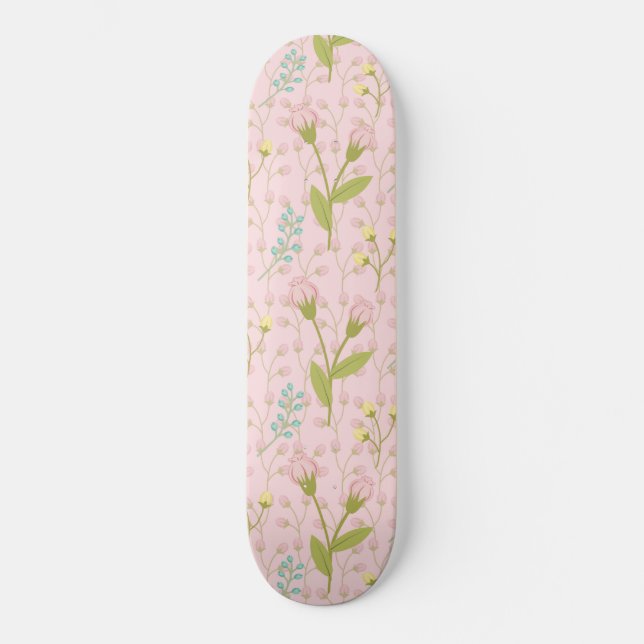 Skateboard Flores rosas verdes hojas verdes primavera jardín  (Anverso)