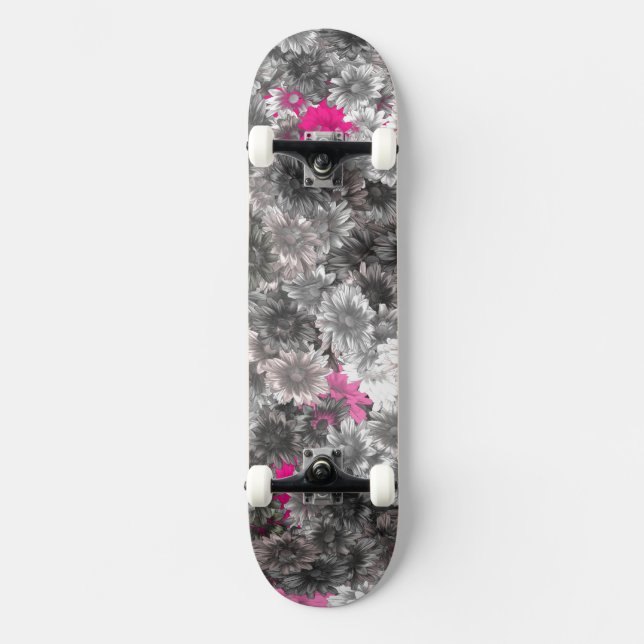 Skateboard Flores rosas y grises (Anverso)
