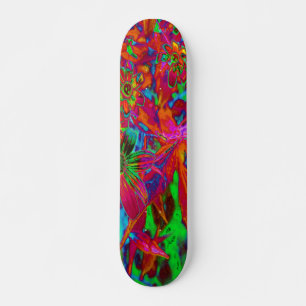 Skateboard Flores silvestres rojas y verdes psicodélicas Groo