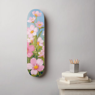 Skateboard Flores silvestres rosadas Pintura floral acuarel