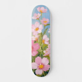 Skateboard Flores silvestres rosadas | Pintura floral acuarel