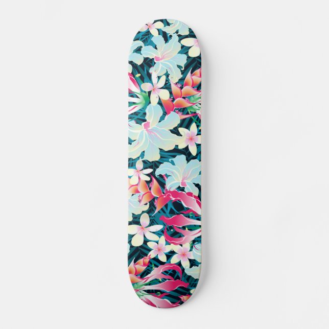 Skateboard Flores tropicales coloridas (Anverso)