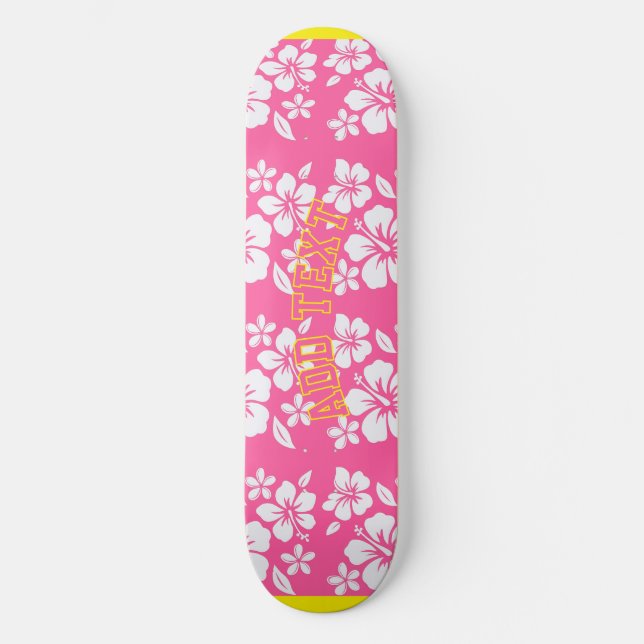 Skateboard Flores Tropicales De Playa Rosa (Anverso)