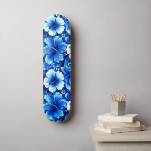 Skateboard Flores tropicales hawaianas Hibiscus Cobalt Blue