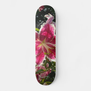 Skateboard Flores tropicales rosas lirios rosas florales rosa