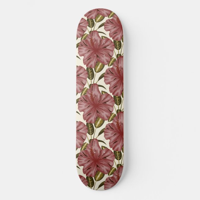 Skateboard Flores tropicales sin costura | flores rojas (Anverso)