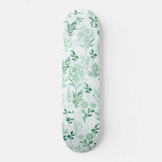 Skateboard Flores verdes pintando botánico (Anverso)