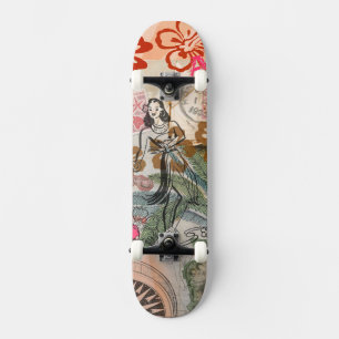 Skateboard Flores Vintage Hula Coloridas Hawaianas Tropicales