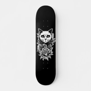 Skateboard Flores Y Gato Gótico