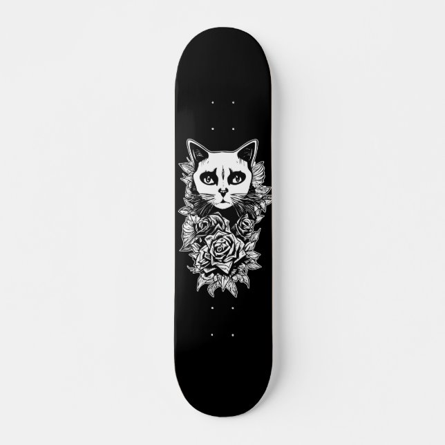 Skateboard Flores Y Gato Gótico (Anverso )