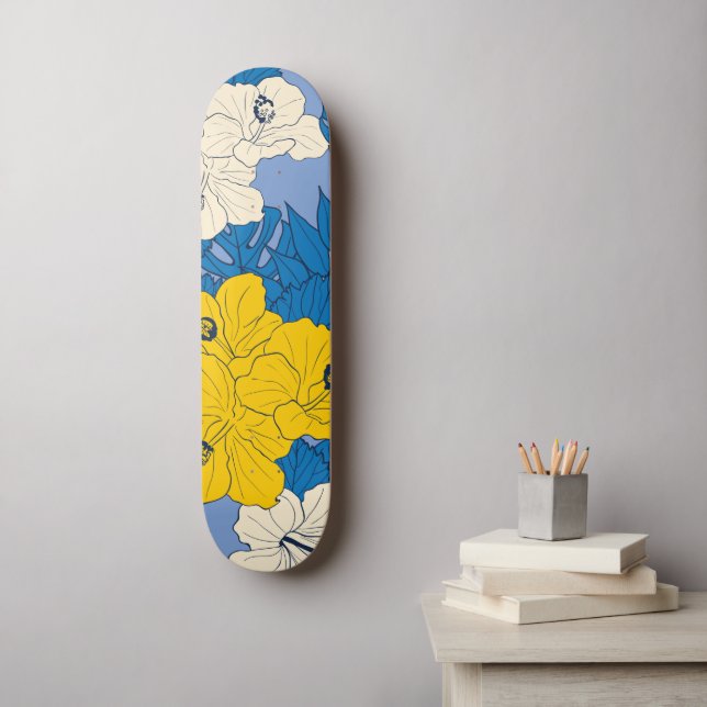 Skateboard Flores y hojas de hibisco   (Arte de la pared)