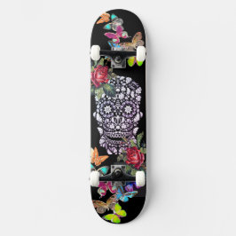 SKATEBOARD FLORES Y MARIPOSAS DE PATINAJE NEGROS