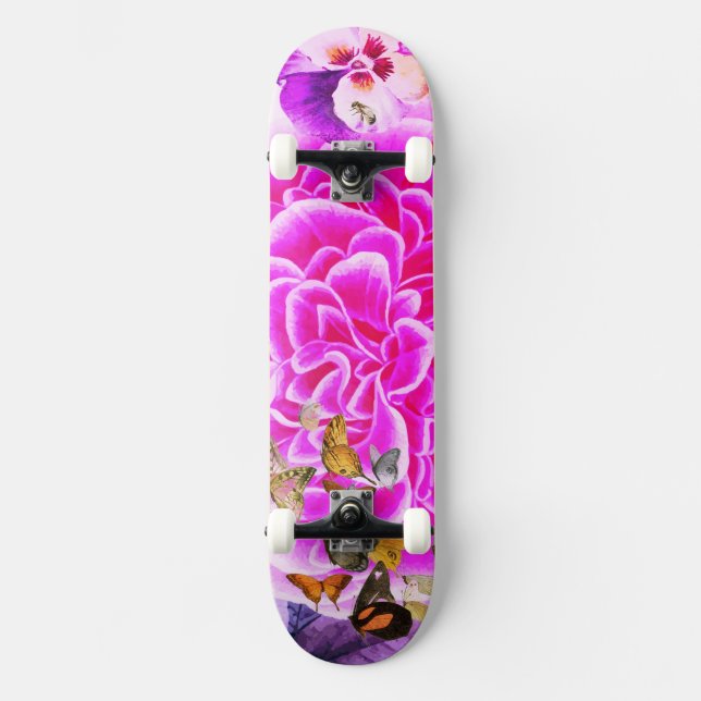 SKATEBOARD FLORES Y MARIPOSAS DE ROSA DE PATINAJE (Anverso)