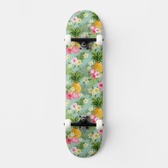 Skateboard Flores y piñas tropicales (Anverso)