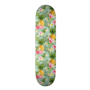 Skateboard Flores y piñas tropicales