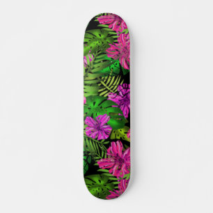 Skateboard Flores y plantas tropicales sobre negro