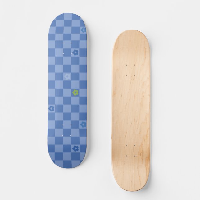 Skateboard Flower Checkered Pattern No. 01 - Light Blue (Anverso)
