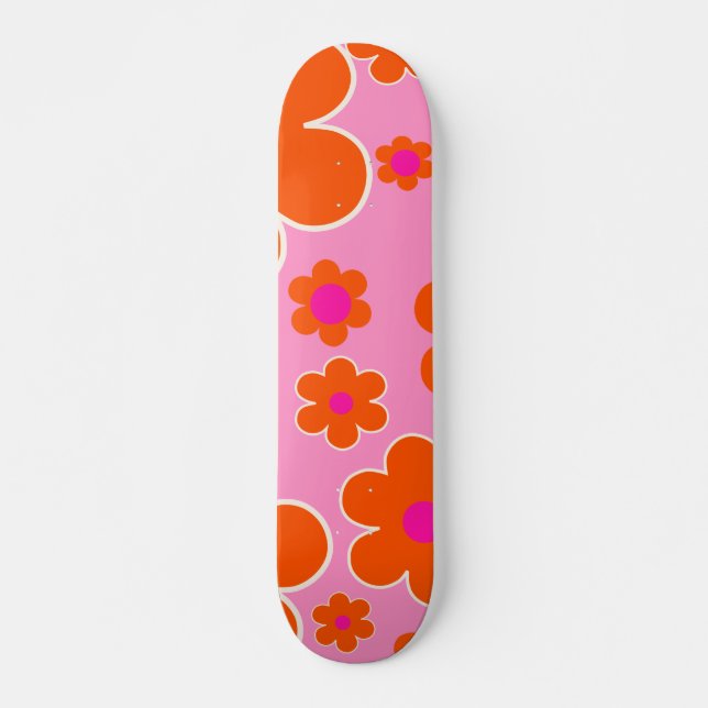 Skateboard Flower Market Amsterdam Naranja rosa flores retro (Anverso )
