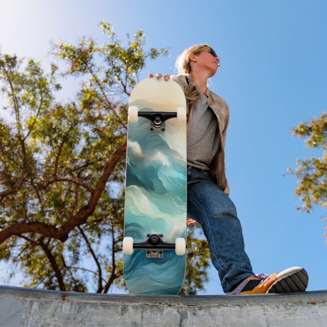 Skateboard Flujo Áureo de Olas Abstractas (Exterior 1)