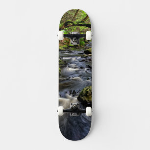 Skateboard Flujos de Creek a través de los bosques